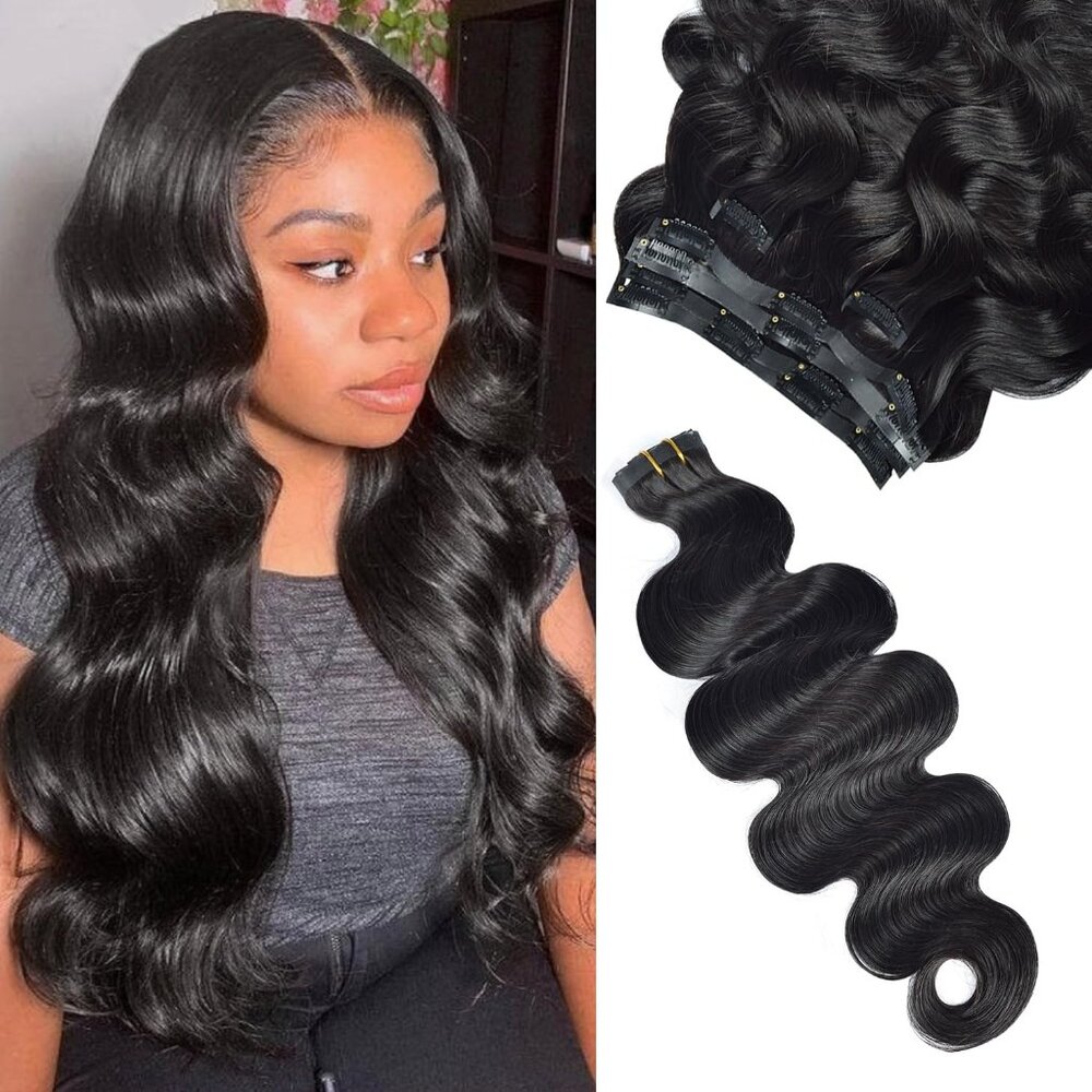 Clip In Hair Extensions Human Hair 16 Inch Body Wave Seamless 6 Pcs